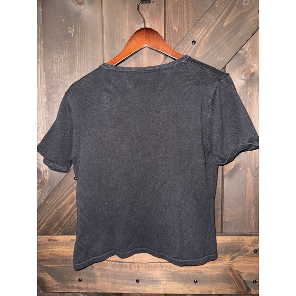 VTG San Michelle Bay Women's Sz Large Black Cardigan Sweater Beaded Flowers - Picture 4 of 4